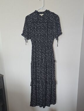 bohme Black Floral Smocked Maxi Dress